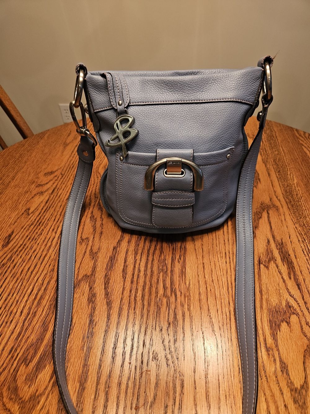 B.Makowsky Dusty Blue Leather Crossbody Bag